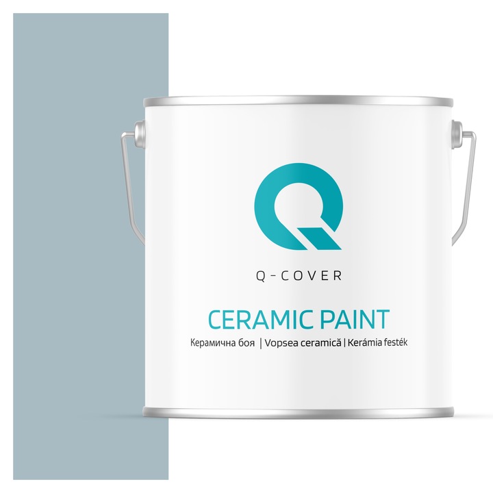 Vopsea ceramica, Q-Cover, Gri platinat H0746, pentru interior, pe baza de apa, galeti de fier, usor de aplicat, rezistent la frecare, elimina reflexiile luminii, sigura pentru persoanele alergice, fara miros, tixotropa, Mat, 5L