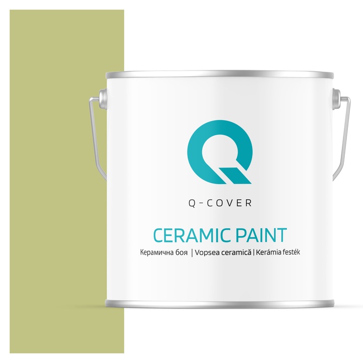 Vopsea ceramica, Q-Cover, Verde ocru H2451, pentru interior, pe baza de apa, galeti de fier, usor de aplicat, rezistent la frecare, elimina reflexiile luminii, sigura pentru persoanele alergice, fara miros, tixotropa, Mat, 5L