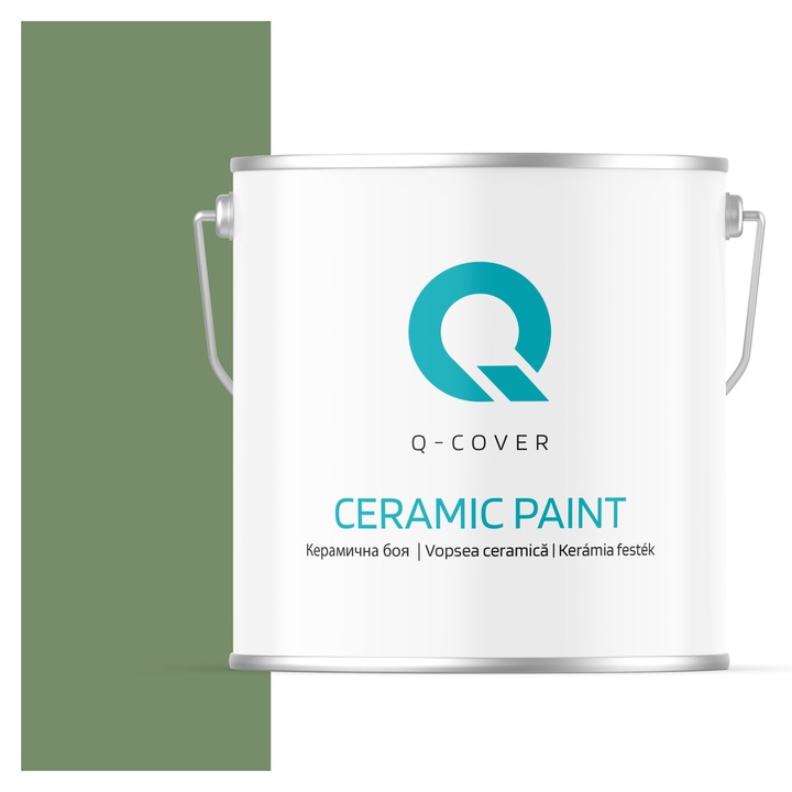 Vopsea ceramica, Q-Cover, Verde inchis H2123, pentru interior, pe baza de apa, galeti de fier, usor de aplicat, rezistent la frecare, elimina reflexiile luminii, sigura pentru persoanele alergice, fara miros, tixotropa, Mat, 5L