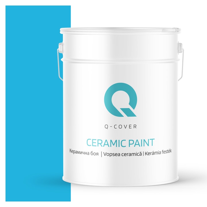 Vopsea ceramica, Q-Cover, Albastru H0340, pentru interior, pe baza de apa, galeti de fier, usor de aplicat, rezistent la frecare, elimina reflexiile luminii, sigura pentru persoanele alergice, fara miros, tixotropa, Mat, 10L