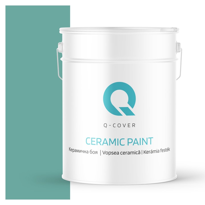Vopsea ceramica, Q-Cover, Verde menta inchis H1533, pentru interior, pe baza de apa, galeti de fier, usor de aplicat, rezistent la frecare, elimina reflexiile luminii, sigura pentru persoanele alergice, fara miros, tixotropa, Mat, 10L