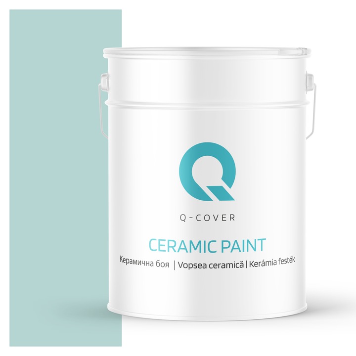 Vopsea ceramica, Q-Cover, Verde menta deschis H1561, pentru interior, pe baza de apa, galeti de fier, usor de aplicat, rezistent la frecare, elimina reflexiile luminii, sigura pentru persoanele alergice, fara miros, tixotropa, Mat, 10L