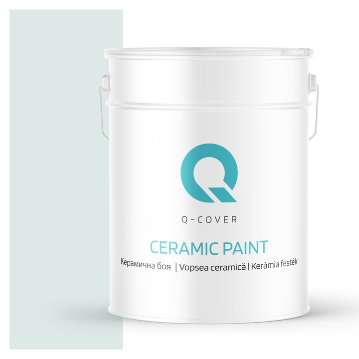 Vopsea ceramica, Q-Cover, Alb cu tenta turcoaz H1576, pentru interior, pe baza de apa, galeti de fier, usor de aplicat, rezistent la frecare, elimina reflexiile luminii, sigura pentru persoanele alergice, fara miros, tixotropa, Mat, 10L
