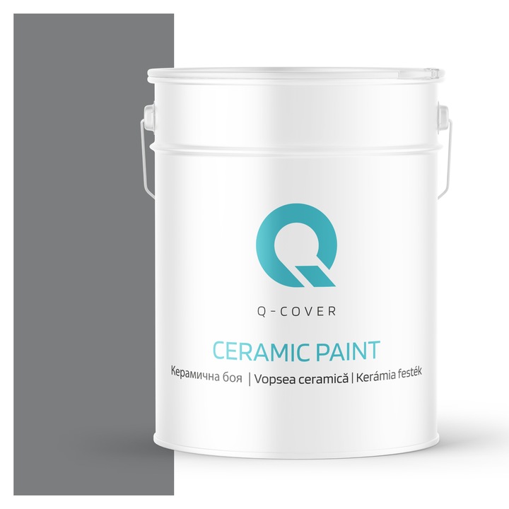Vopsea ceramica, Q-Cover, Gri inchis H1020, pentru interior, pe baza de apa, galeti de fier, usor de aplicat, rezistent la frecare, elimina reflexiile luminii, sigura pentru persoanele alergice, fara miros, tixotropa, Mat, 10L