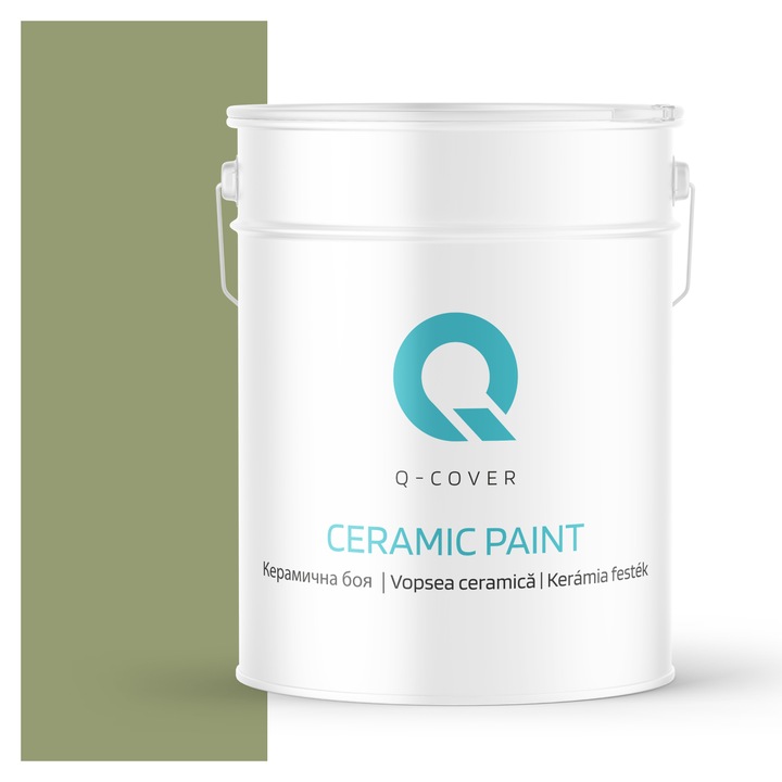 Vopsea ceramica, Q-Cover, Verde maroniu inchis H2231, pentru interior, pe baza de apa, galeti de fier, usor de aplicat, rezistent la frecare, elimina reflexiile luminii, sigura pentru persoanele alergice, fara miros, tixotropa, Mat, 10L