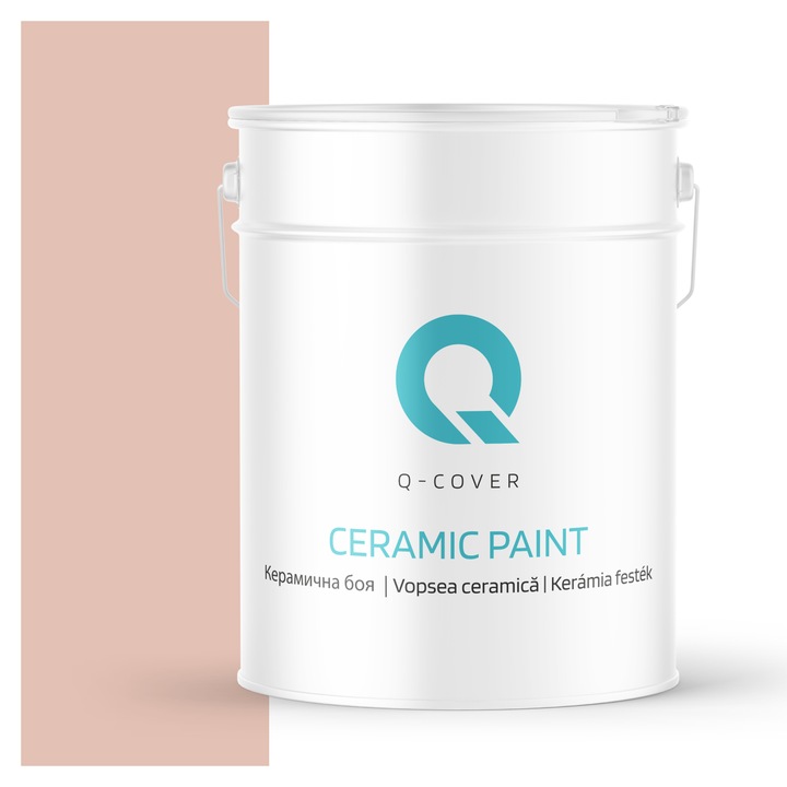 Vopsea ceramica, Q-Cover, Roz prafuit H4856, pentru interior, pe baza de apa, galeti de fier, usor de aplicat, rezistent la frecare, elimina reflexiile luminii, sigura pentru persoanele alergice, fara miros, tixotropa, Mat, 10L