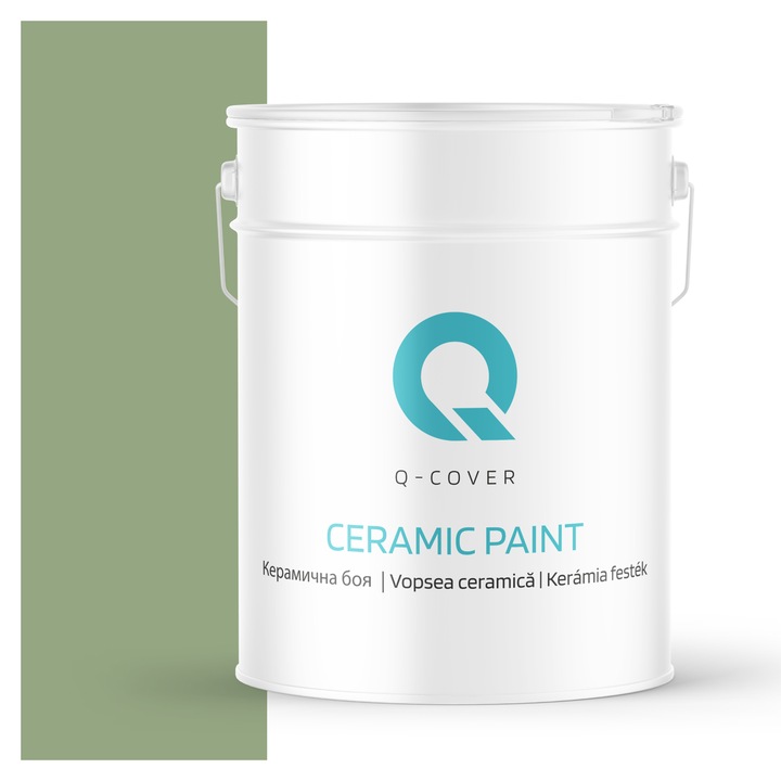 Vopsea ceramica, Q-Cover, Masliniu inchis H2036, pentru interior, pe baza de apa, galeti de fier, usor de aplicat, rezistent la frecare, elimina reflexiile luminii, sigura pentru persoanele alergice, fara miros, tixotropa, Mat, 10L