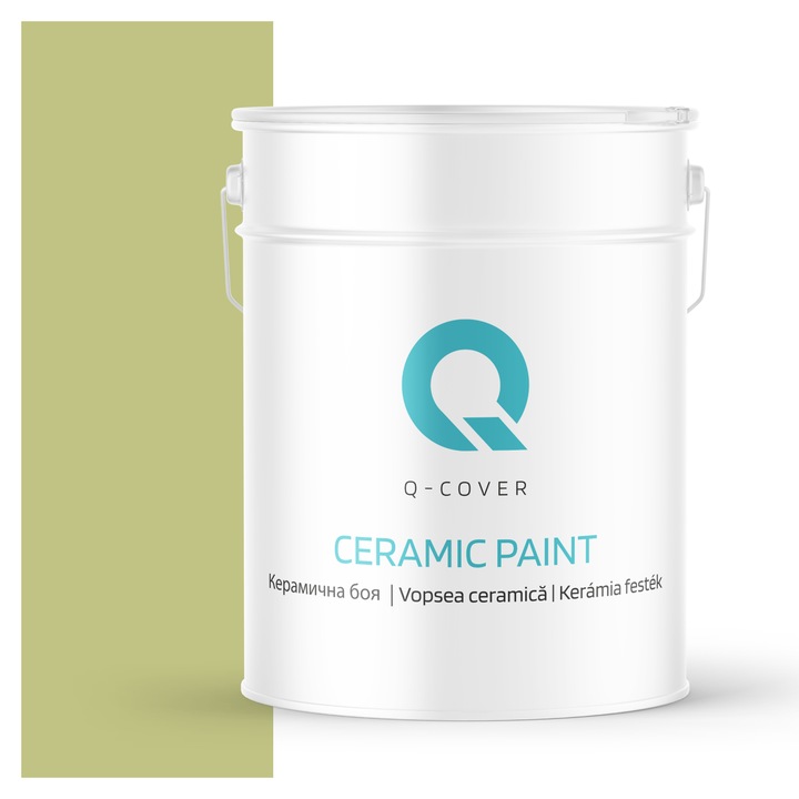 Vopsea ceramica, Q-Cover, Verde ocru H2451, pentru interior, pe baza de apa, galeti de fier, usor de aplicat, rezistent la frecare, elimina reflexiile luminii, sigura pentru persoanele alergice, fara miros, tixotropa, Mat, 10L