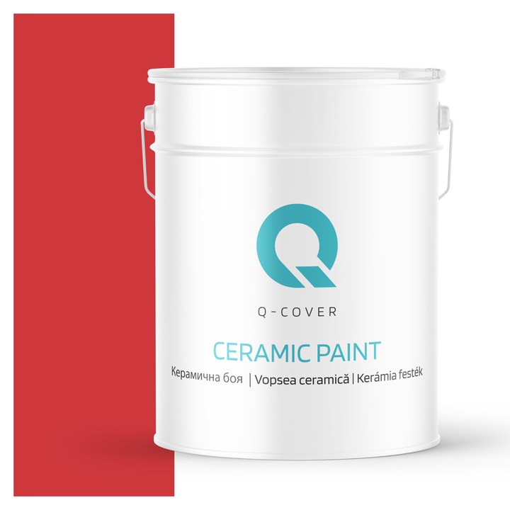 Vopsea ceramica, Q-Cover, Rosu aprins H3516, pentru interior, pe baza de apa, galeti de fier, usor de aplicat, rezistent la frecare, elimina reflexiile luminii, sigura pentru persoanele alergice, fara miros, tixotropa, Mat, 10L