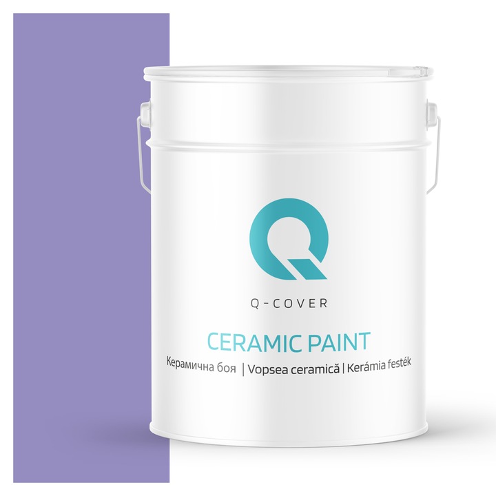 Vopsea ceramica, Q-Cover, Lavanda H2629, pentru interior, pe baza de apa, galeti de fier, usor de aplicat, rezistent la frecare, elimina reflexiile luminii, sigura pentru persoanele alergice, fara miros, tixotropa, Mat, 10L