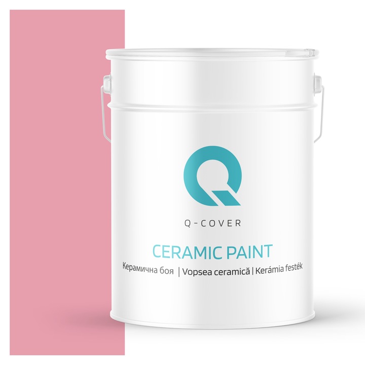 Vopsea ceramica, Q-Cover, Roz H3445, pentru interior, pe baza de apa, galeti de fier, usor de aplicat, rezistent la frecare, elimina reflexiile luminii, sigura pentru persoanele alergice, fara miros, tixotropa, Mat, 10L