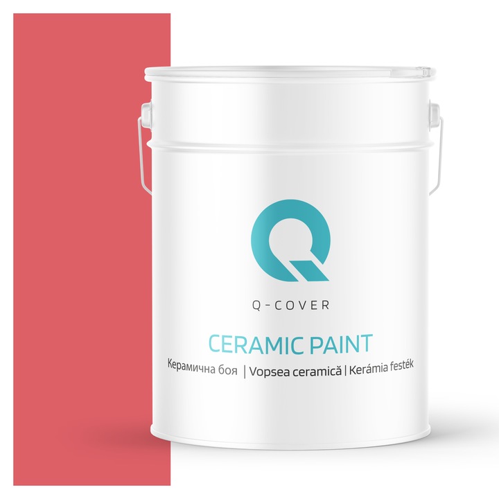 Vopsea ceramica, Q-Cover, Rosu H3525, pentru interior, pe baza de apa, galeti de fier, usor de aplicat, rezistent la frecare, elimina reflexiile luminii, sigura pentru persoanele alergice, fara miros, tixotropa, Mat, 10L