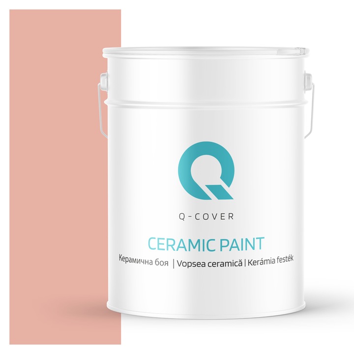 Vopsea ceramica, Q-Cover, Somon deschis H5551, pentru interior, pe baza de apa, galeti de fier, usor de aplicat, rezistent la frecare, elimina reflexiile luminii, sigura pentru persoanele alergice, fara miros, tixotropa, Mat, 10L