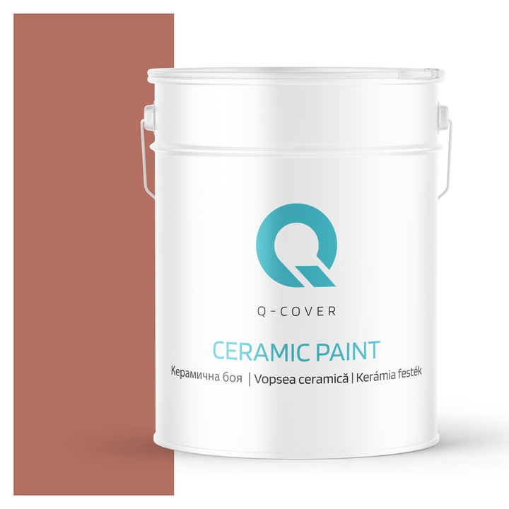 Vopsea ceramica, Q-Cover, Caramiziu H4728, pentru interior, pe baza de apa, galeti de fier, usor de aplicat, rezistent la frecare, elimina reflexiile luminii, sigura pentru persoanele alergice, fara miros, tixotropa, Mat, 10L