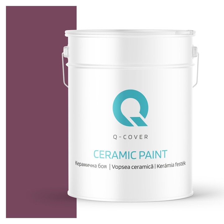 Vopsea ceramica, Q-Cover, Bordo H2809, pentru interior, pe baza de apa, galeti de fier, usor de aplicat, rezistent la frecare, elimina reflexiile luminii, sigura pentru persoanele alergice, fara miros, tixotropa, Mat, 10L