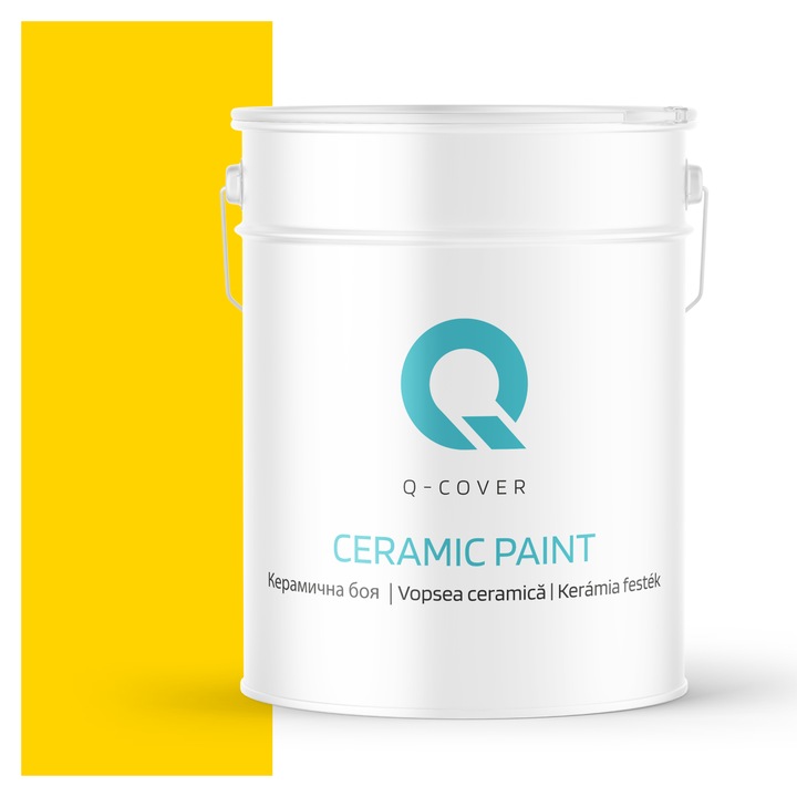 Vopsea ceramica, Q-Cover, Galben intens H6967, pentru interior, pe baza de apa, galeti de fier, usor de aplicat, rezistent la frecare, elimina reflexiile luminii, sigura pentru persoanele alergice, fara miros, tixotropa, Mat, 10L