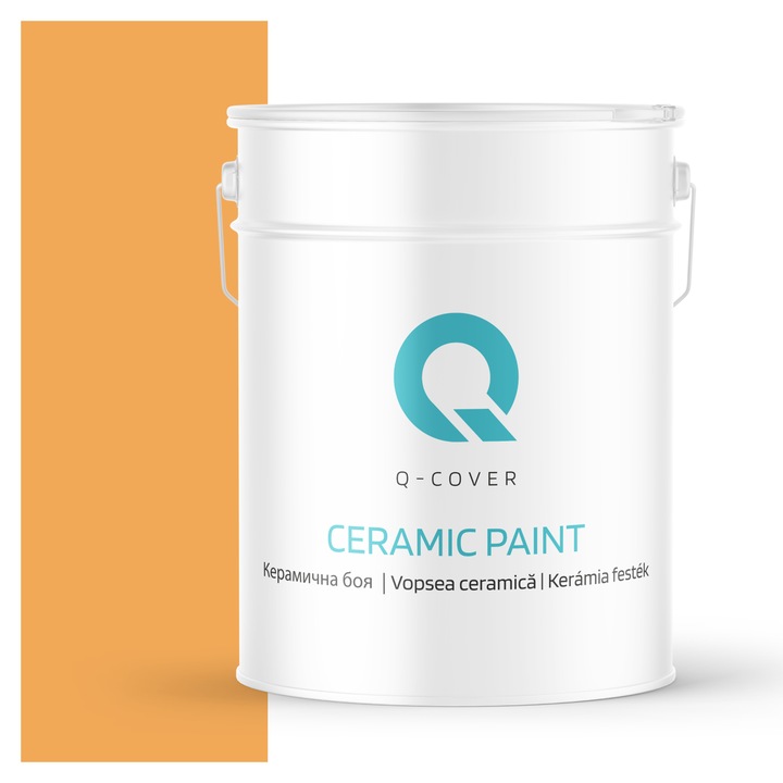 Vopsea ceramica, Q-Cover, Dovleac H6345, pentru interior, pe baza de apa, galeti de fier, usor de aplicat, rezistent la frecare, elimina reflexiile luminii, sigura pentru persoanele alergice, fara miros, tixotropa, Mat, 10L