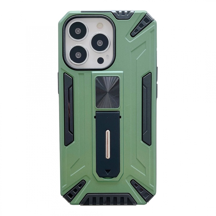 Husa de protectie Leski pentru Apple iPhone 13 Pro, Defender Sergeant Brave cu suport, Verde