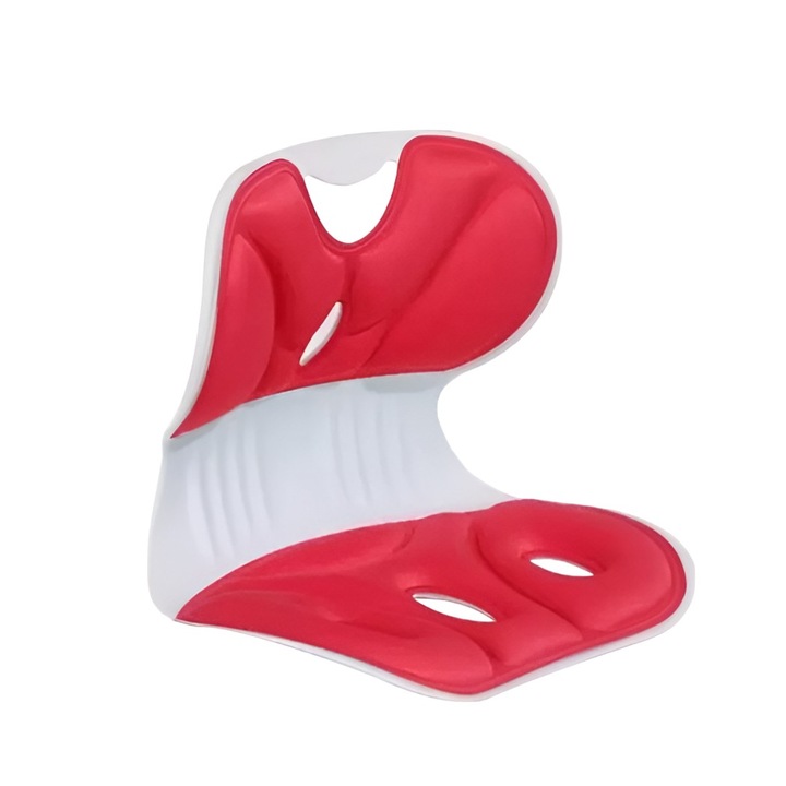 Suport pentru Scaun, pentru Corectarea Posturii, Portabil, Ergonomic, Ameliorare Durere, Respirabil, 36x34x33 cm, Marime L, Rosu