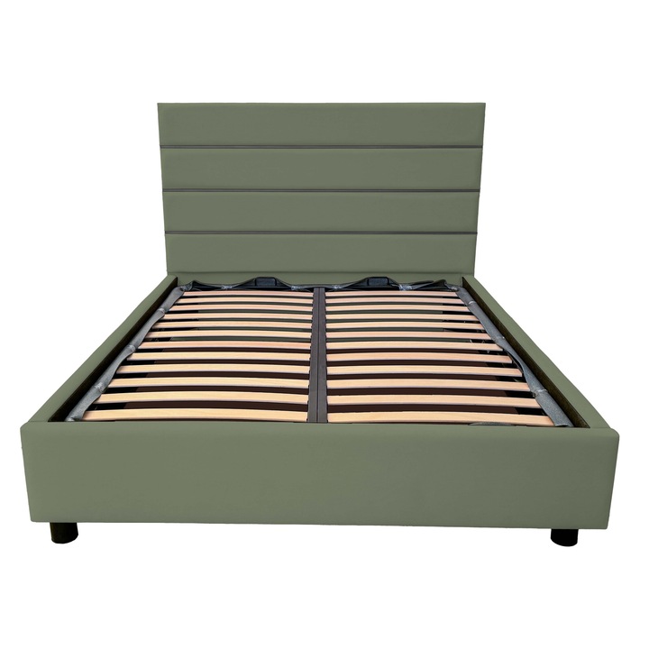 Pat tapitat Grace cu picioare, spatiu de depozitare si somiera rabatabila, verde maslin 38, 160x200 cm