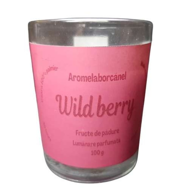 Lumanare parfumata din palmier, Aromelaborcanel, Wild Berry – Fructe de padure, handmade, ceara naturala, 100g
