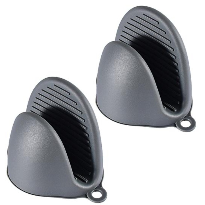 2 db konyhai kesztyű készlet, hőálló szilikon, csúszásmentes, akasztólyukkal, fekete