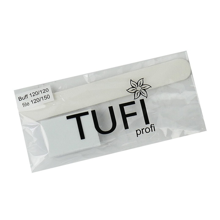 Комплект за нокти Tufi Profi, пила 120/150 и буфер 120/120, бял, 2 броя