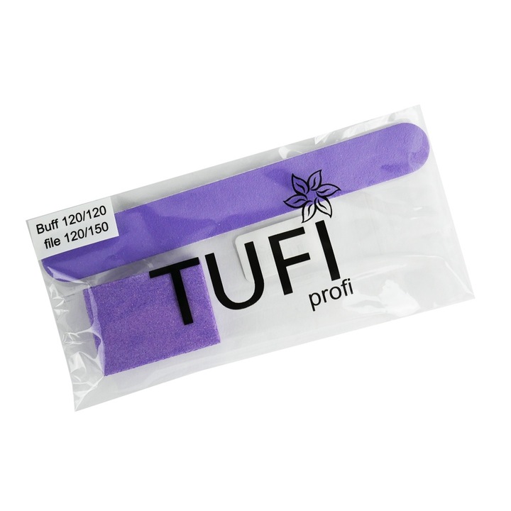 Комплект за нокти Tufi Profi, пила 120/150 и полир 120/120, виолетов, 2 броя
