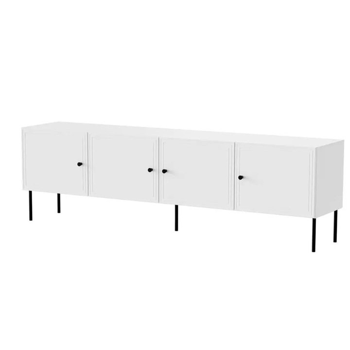 Comoda RTV set 4D PALAZZO, alb mat, 201x40x60cm, 4 usi, 4 polite