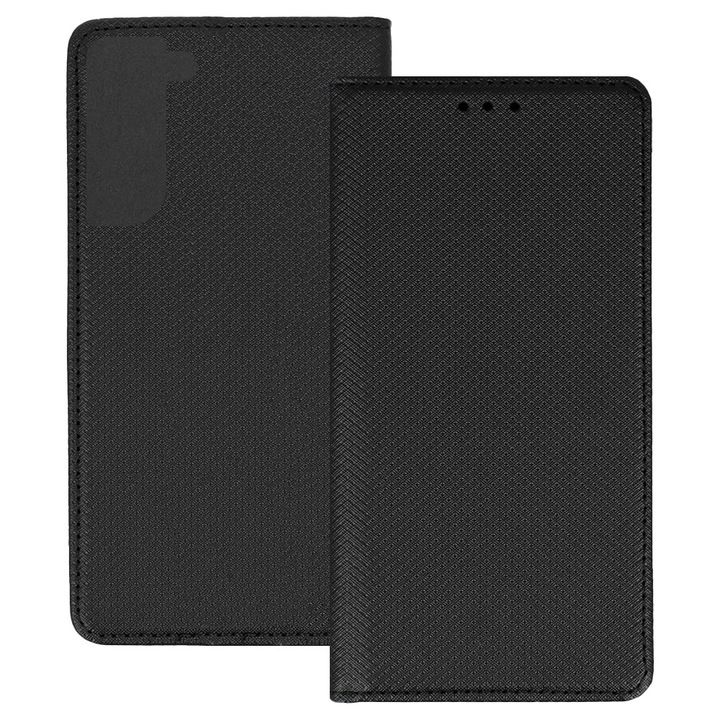 Husa pentru Samsung Galaxy S21 FE, PU Casual Book, Buzunar card, Inchidere magnetica, Functie stand / suport, Decupaj difuzor apeluri, Acoperire completa 360 de grade, Protectie fata-spate, Tip carte, Negru
