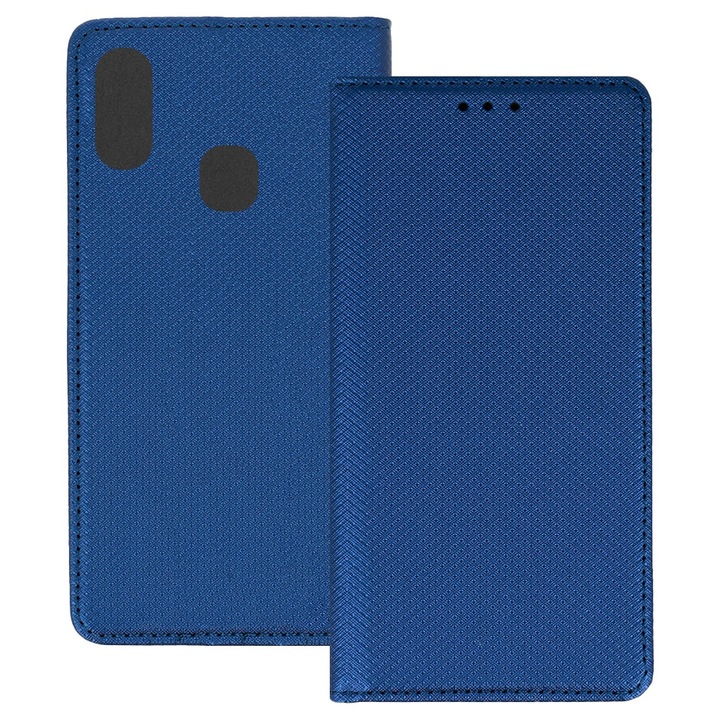 Husa pentru Samsung Galaxy A20e, PU Casual Book, Buzunar card, Inchidere magnetica, Functie stand / suport, Decupaj difuzor apeluri, Acoperire completa 360 de grade, Protectie fata-spate, Tip carte, Albastru