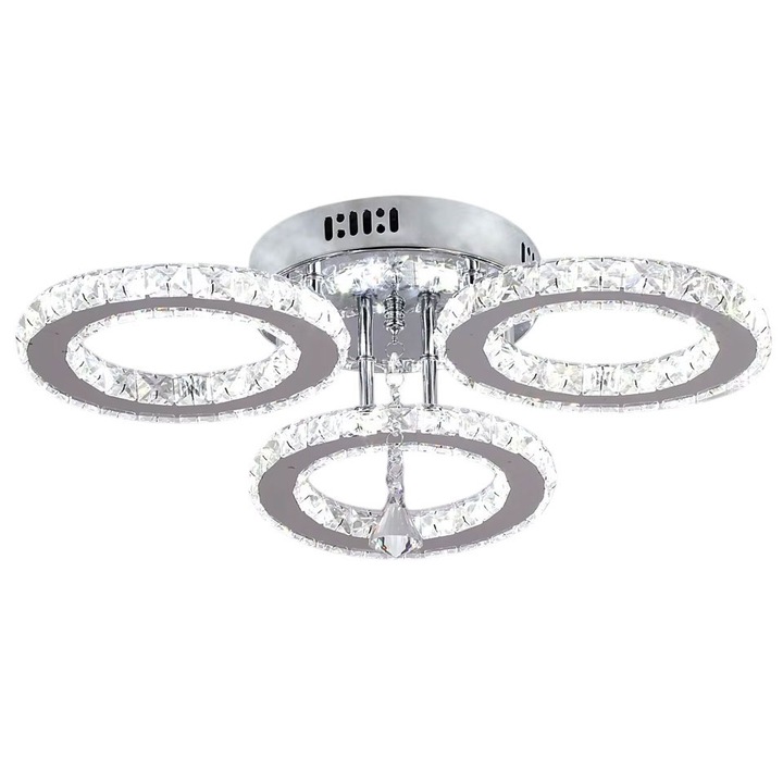 Lustra Led Home Design, schelet cromat, cristal 3 cercuri, aplicatie cu control la luminozitate, putere 27w