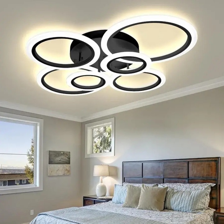 LED полилей с дистанционно управление Brigitte 6 кръга 82W студена/топла/неутрална светлина димируем черен