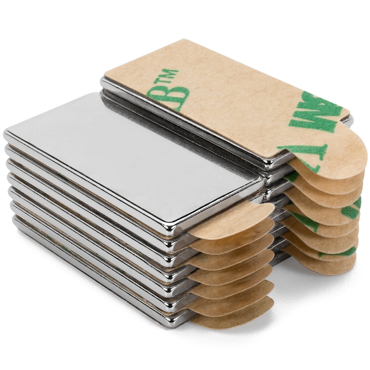 Set 16 magneti cu adeziv, Sensei, Neodim, 20x10x1 mm, Argintiu