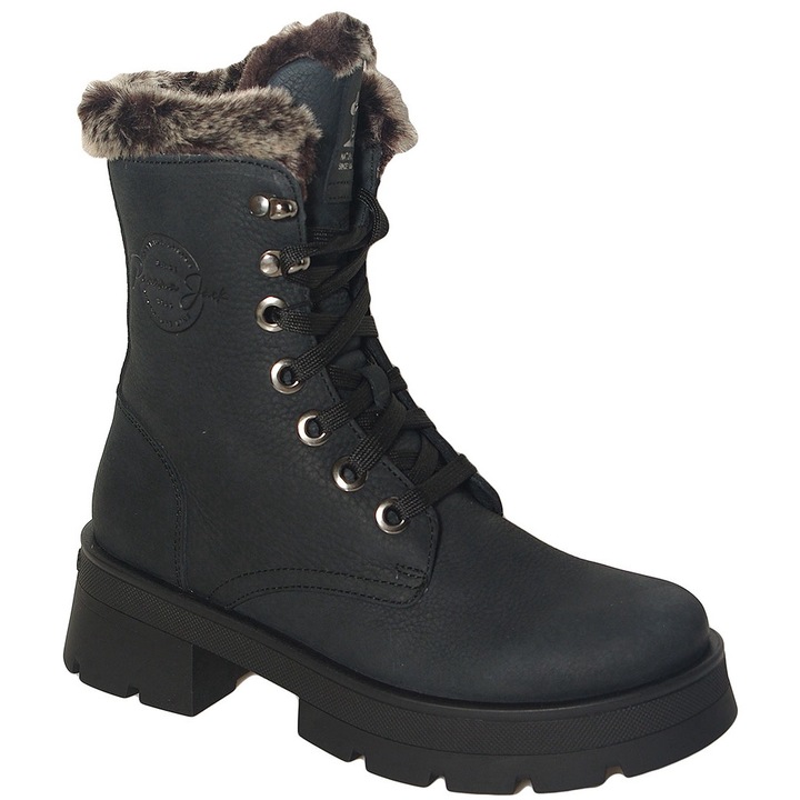 Botine dama Panama Jack, piele nabuc, branturi detasabile, negru