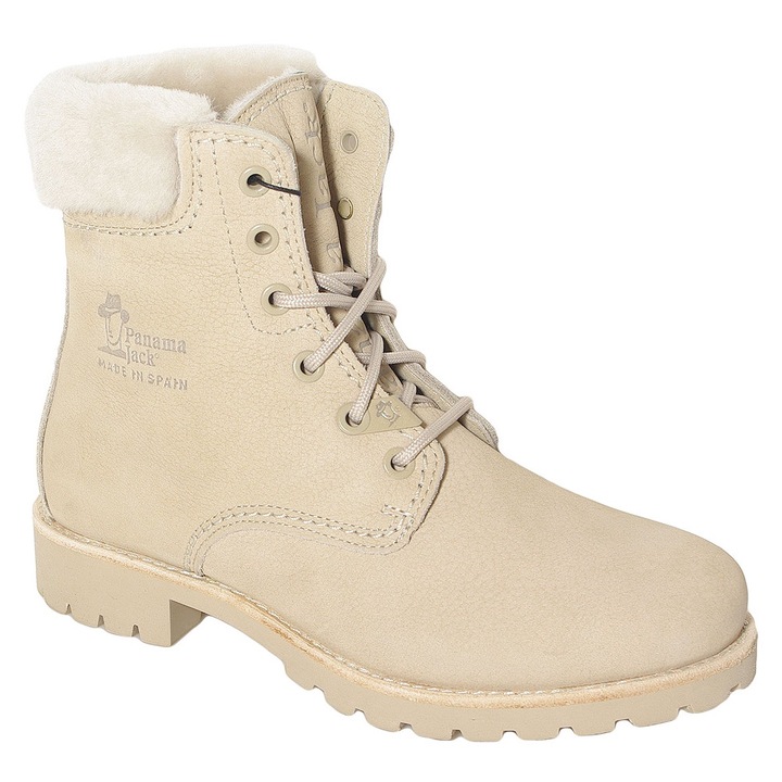Ghete dama Panama Jack, model Igloo, piele nabuc, impermeabile, bej
