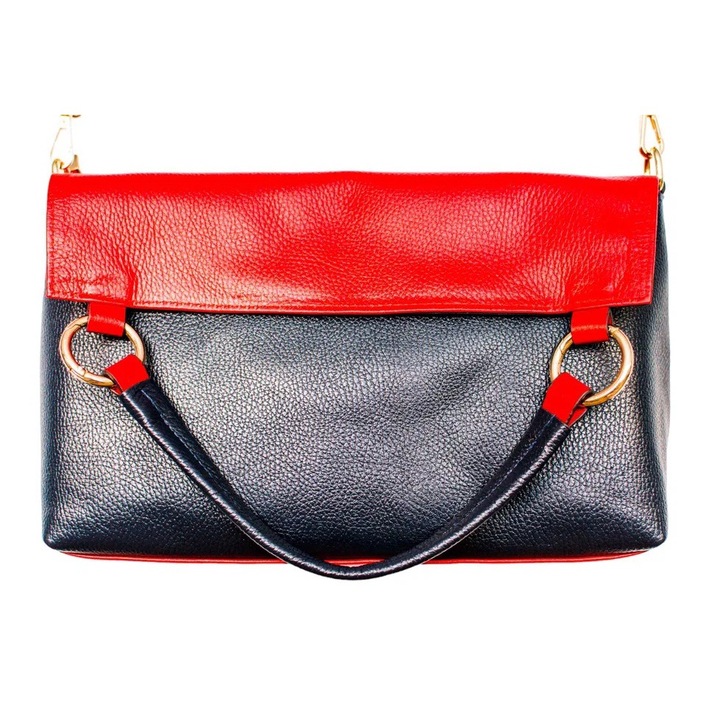 Valódi bőr női táska Piros fekete válltáskával vagy kézitáskával - Elegancia és minőség minden részletében, Méretek: 35x20x13 cm