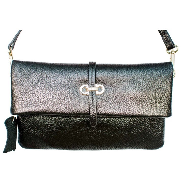 Női valódi bőrtáska matt fekete váll vagy kuplung - Elegancia és minőség minden részletében, Kuplung méretei: 25x14x4, 5 cm