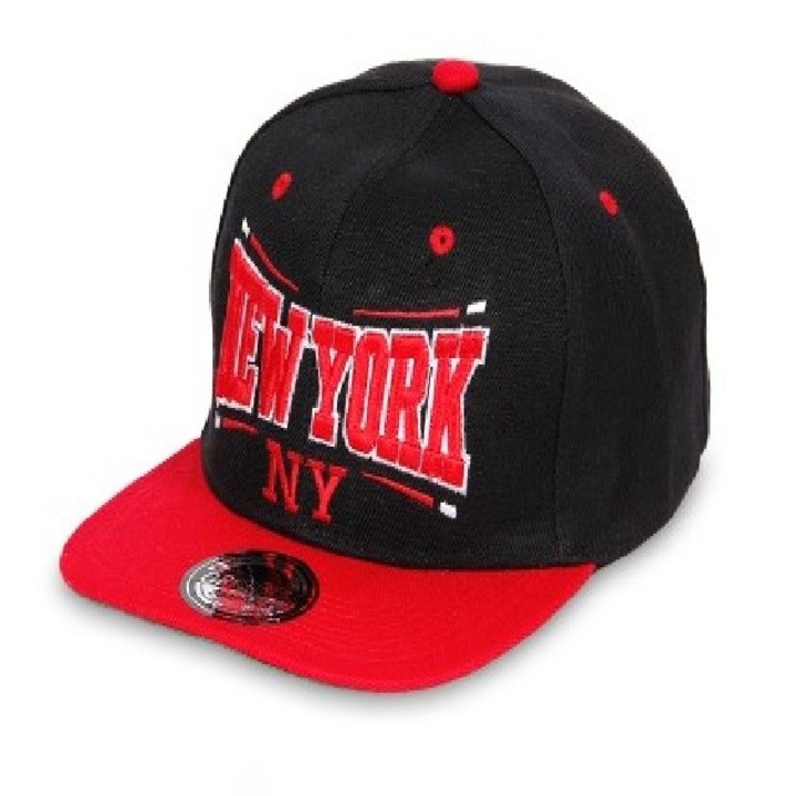 Snapback unisex baseball sapka, New York, fekete - piros