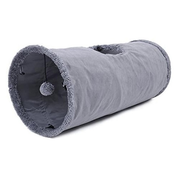 Tunel pliabil pentru pisici, Enforose, gri, spatiu generos de joaca, material durabil