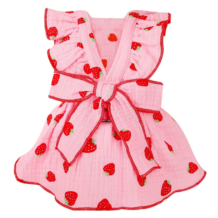 Imbracaminte pentru caini, Enforose, rochie pentru caini mici, imprimeu cu capsuni, roz, 19.8x17.7x9.7cm, set 1x imbracaminte pentru caini