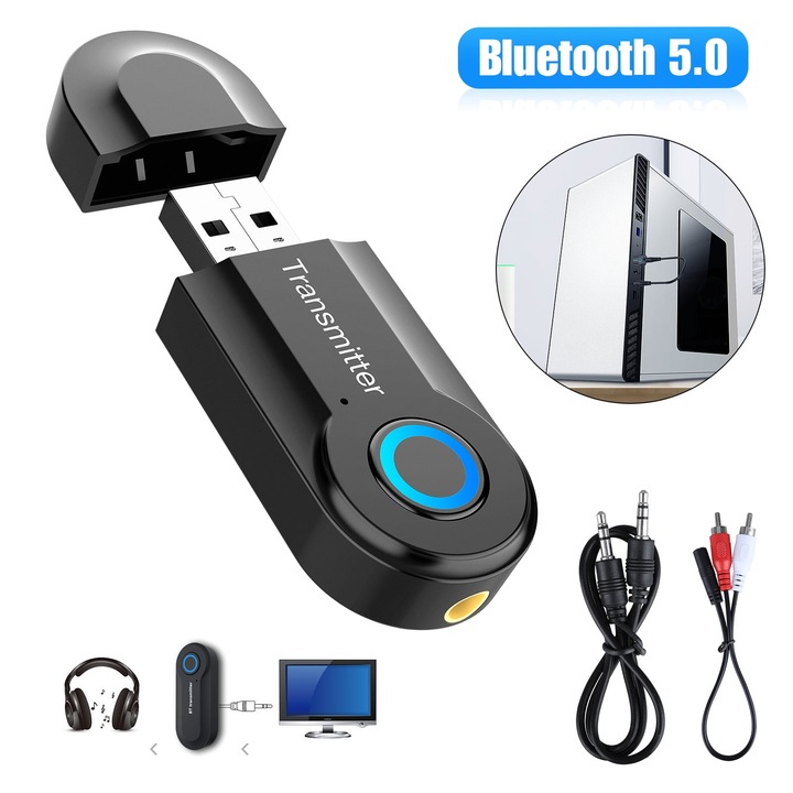 2 az 1-ben Bluetooth adó és vevő, TV-hez, fekete