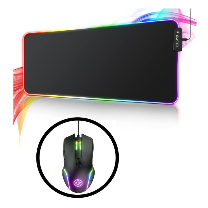 Mousepad RGB, Zeaicos, set cu mouse, 800x300mm, negru