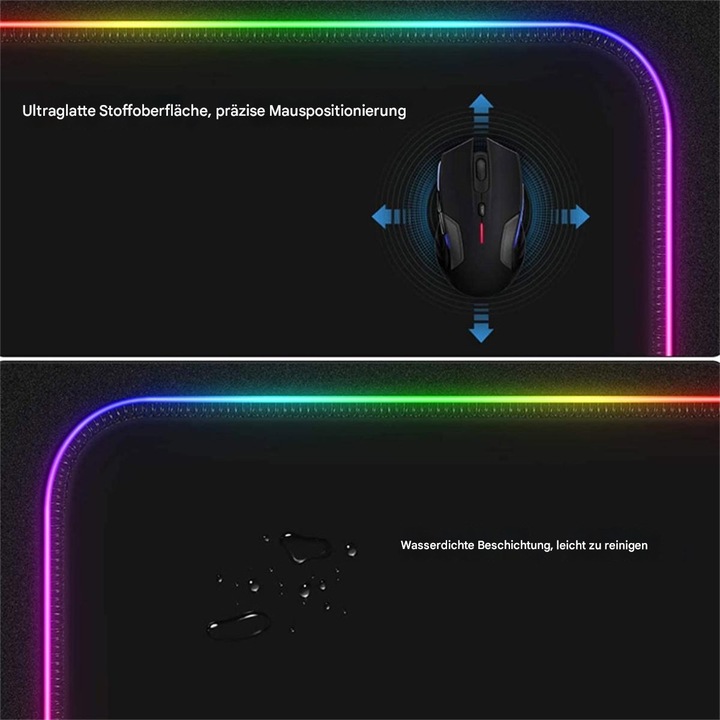 Mousepad RGB Zeaicos, 350x250mm, 14 moduri de iluminare, incarcare wireless, antiderapant
