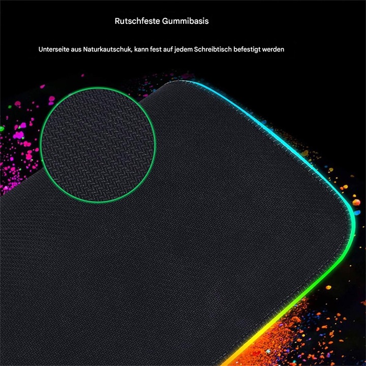 Mousepad RGB Zeaicos, 800x300mm, 14 moduri de iluminare, rezistent la apa, incarcare wireless