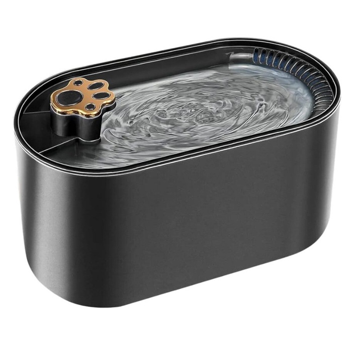 Dispenser automat de apa ElectricS®, tip fantana pentru animale, cu purificare si filtrare, 3L, senzor nivel apa, silentios, adaptor priza, negru