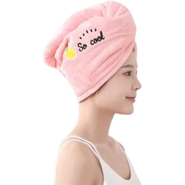 Prosop de par Enforose, rapid absorbant, stil turban din microfibra, inchidere cu buton, material de calitate, 50x100cm