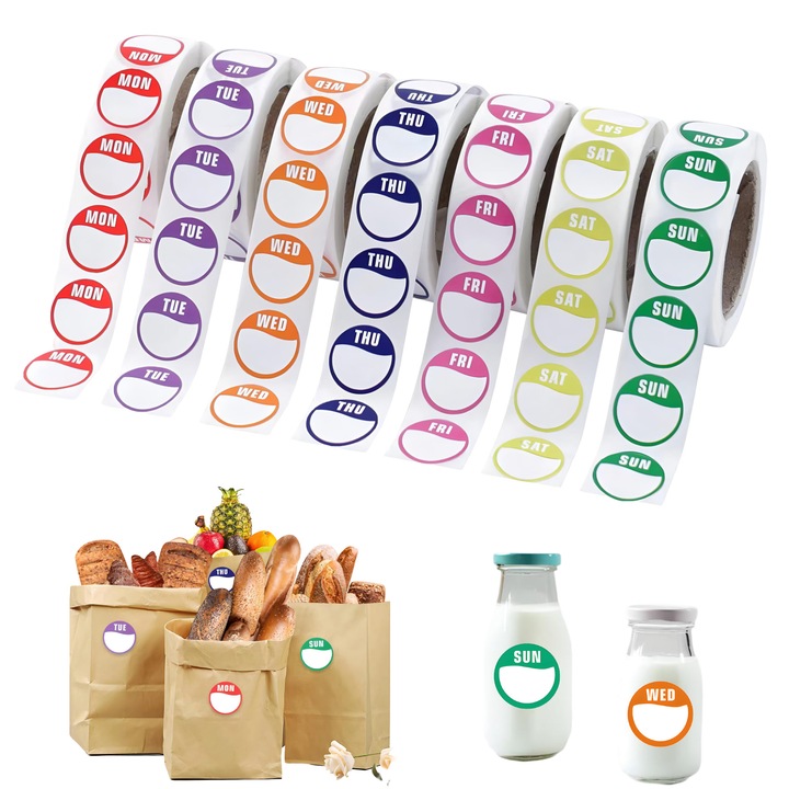 Set 7 Stickere Decorative Zilele Saptamanii, Enforose, 3500 Pcs, Colorat, 2.0cm