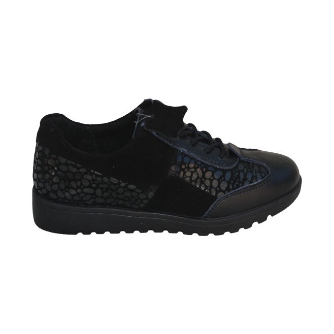 Pantofi cu design modern, cu insertii de piele intoarsa, D&J Exclusive, Negru