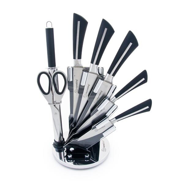 Set cutite inox 8buc.maner negru+suport